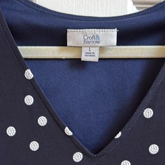 Croft & Barrow Navy Jersey Polka Dot Dress - Picture 2 of 6